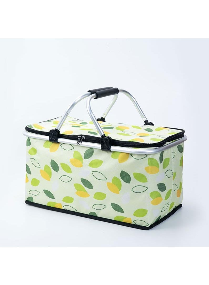 سلة نزهات حرارية معزولة قابلة للطي بسعة 30 لتر – سلة بيكنيك عائلية كبيرة بغطاء وسحاب محكم ومقبضين ألمنيوم متينين – سلة تخزين وتسوق وحفظ طعام ومشروبات ببطانة ألمنيوم مقاومة للماء – مناسبة للرحلات، التخييم، الشاطئ، الشواء، التسوق، توصيل الطعام – تصميم أوراق الشجر Green Leaf - Image 2